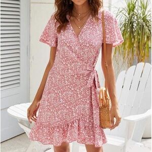 Floral Wrap Mini Dress in Pink